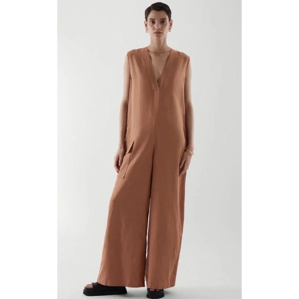 COS Rust Sz 6 Sleeveless Wide Leg Utility Jumpsuit Minimalist Chic Classic